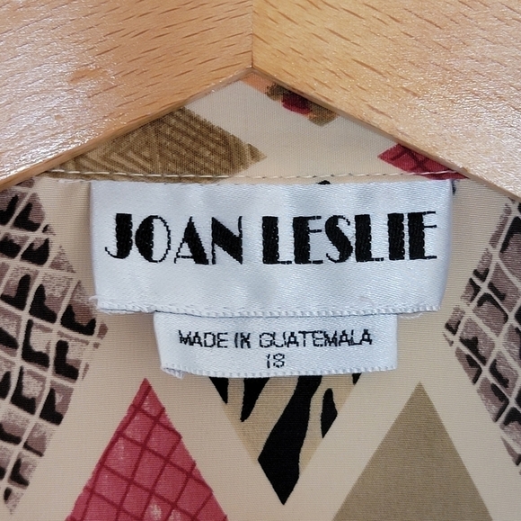Vintage Joan Leslie Mixed Print Diamond Button Front Long Sleeve Blouse Size 18 - Picture 2 of 5